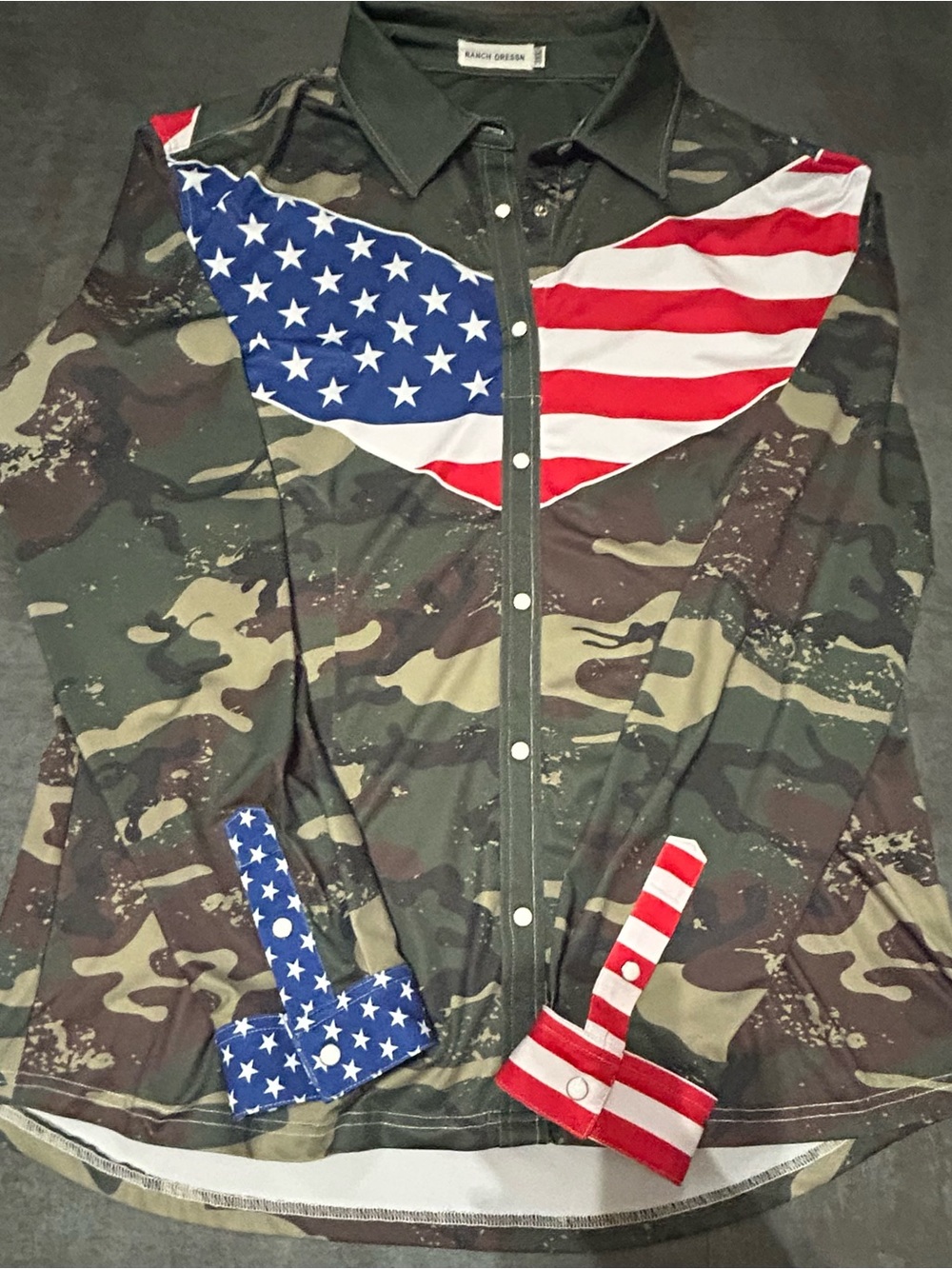 Camo Button-Down Shirt with American Flag Yoke - Women